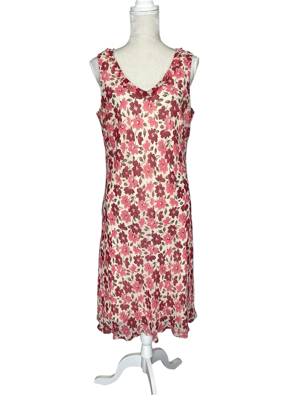 Ann Taylor Silk Floral Print Midi Dress Women’s Size 14 Sleeveless Lightweight